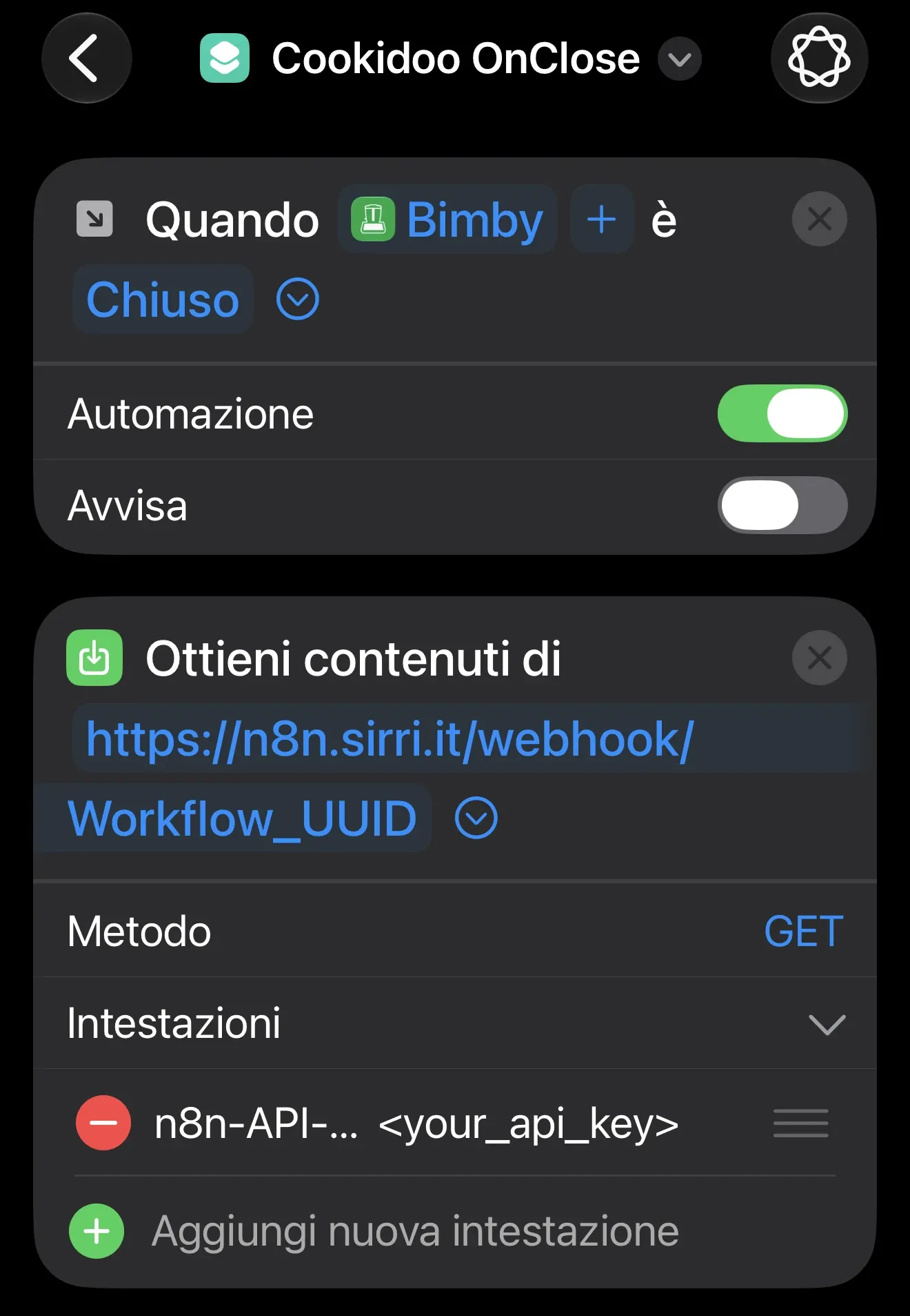 Siri Shortcut configuration screenshot
